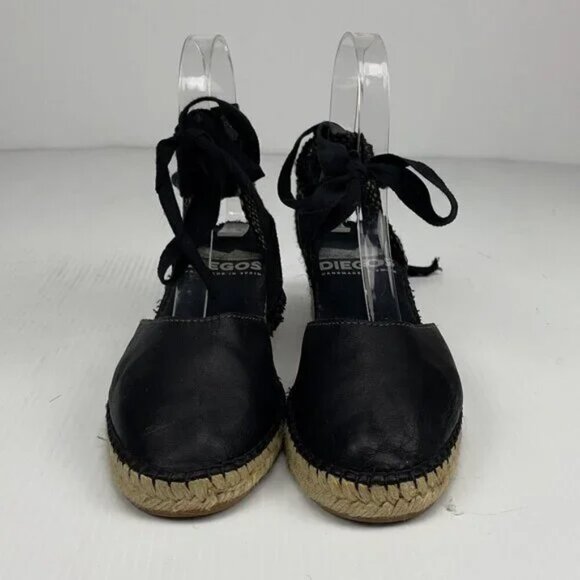 DIEGOS Lola Lace-Up Ribbons Rope Sole & Leather Handcrafted Black Espadrilles 39 - Picture 7 of 12